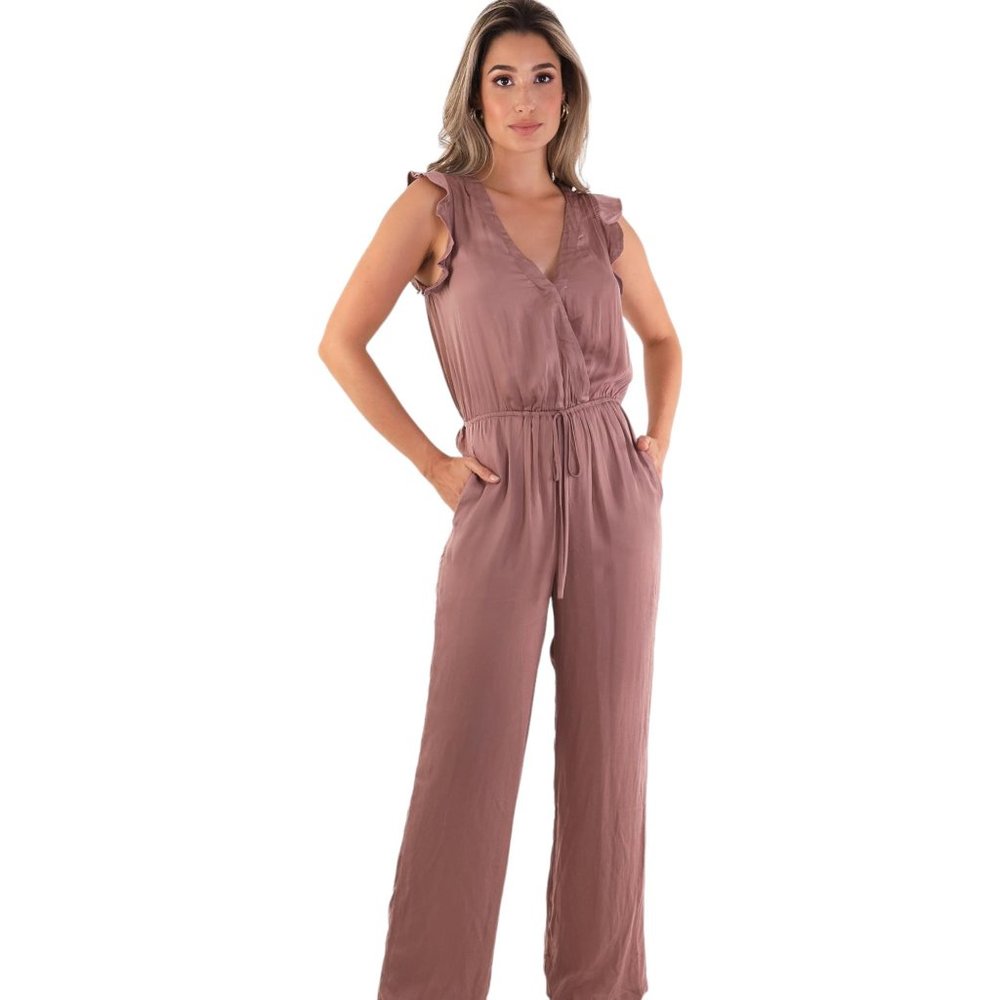 Mustard Seed V-Neck Flutter Sleeve Wide Leg Mauve Jumpsuit New w/Tag Women's Med